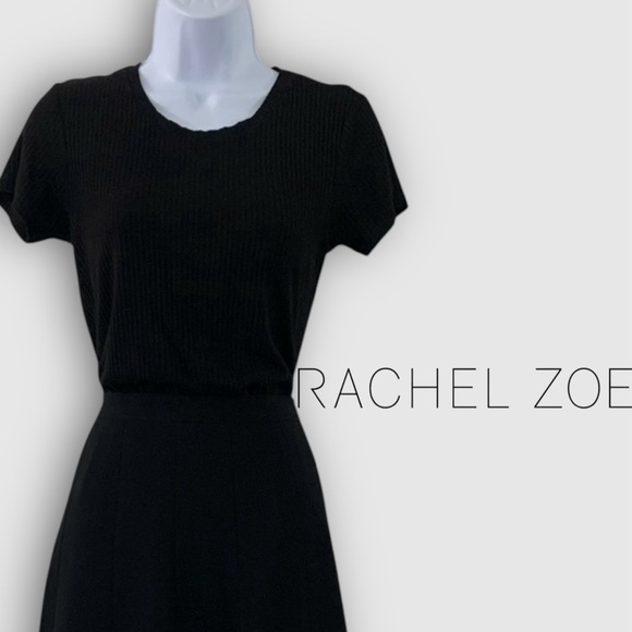 Rachel Zoe Black Ribbed Crew Neck Tee Women’s S/M - Picture 3 of 15